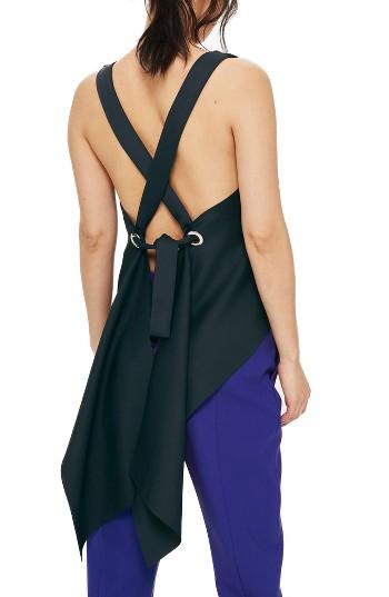 Women's Topshop Fishtail Tie Scuba Top Us (fits Like 0) - Blue