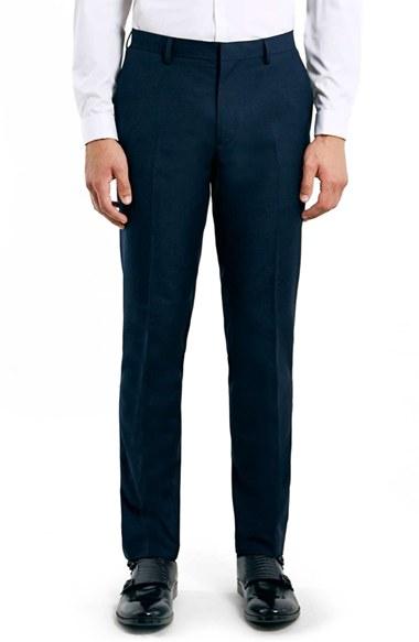 Men's Topman Skinny Fit Navy Blue Suit Trousers X 32 - Blue