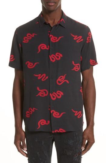 Men's Ksubi Neon Snake Print Rayon Shirt - Black