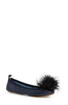 Women's Yosi Samra Marabou Feather Pompom Flat M - Blue