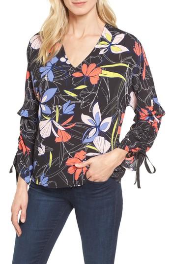 Women's Halogen Ruched Tie Sleeve Top - Black