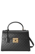 Gucci Medium Padlock Top Handle Signature Leather Bag - Black