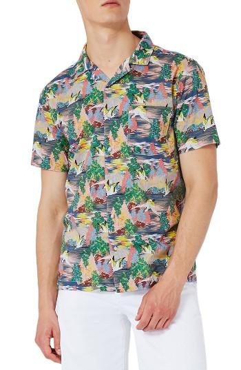 Men's Topman Heron Print Shirt - Blue