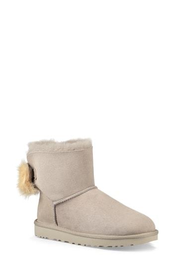 Women's Ugg Mini Fluff Bow Genuine Shearling Boot M - Grey