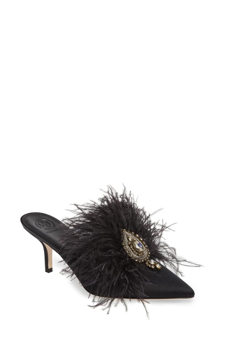 Women's Tory Burch Elodie Embellished Feather Mule .5 M - Black