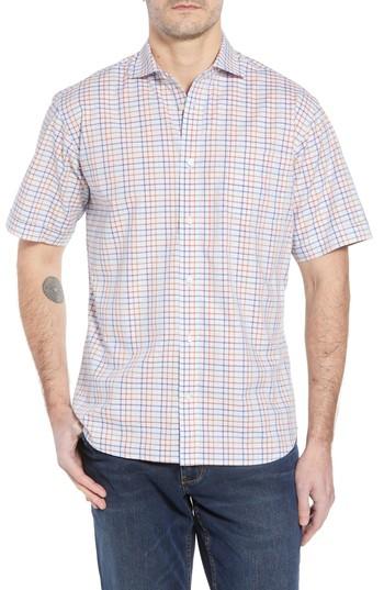 Men's Thomas Dean Regular Fit Windowpane Sport Shirt - Orange