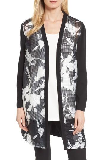 Women's Ming Wang Open Front Floral Jacket - Black