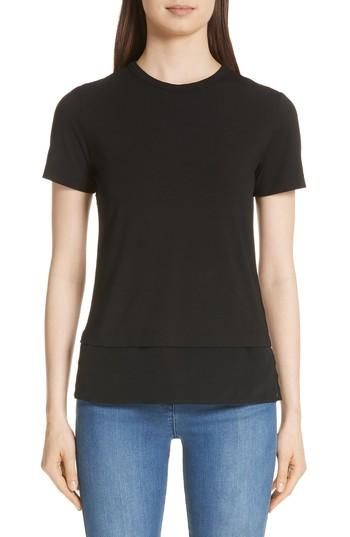 Women's St. John Collection Contrast Hem Jersey Tee, Size X-petite - Black