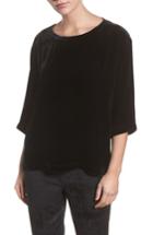 Women's Eileen Fisher Boxy Velvet Top, Size - Black