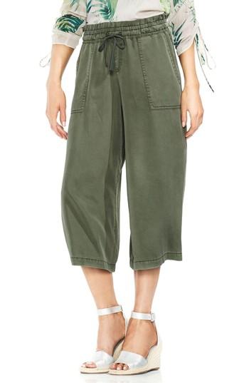 Women's Vince Camuto Tie Waist Wide Leg Crop Pants, Size - Green