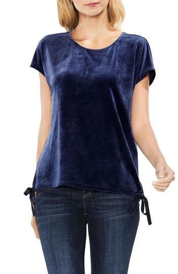 Women's Vince Camuto Side Tie Velour Top, Size - Blue