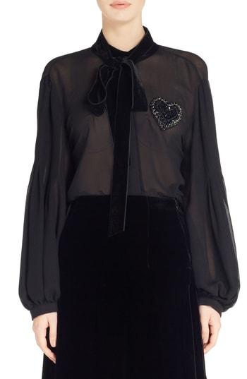 Women's Fendi Heart Embellished Silk Blouse Us / 38 It - Black