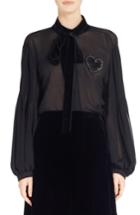 Women's Fendi Heart Embellished Silk Blouse Us / 38 It - Black