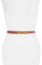 Women's Moschino Logo Plate Skinny Velvet Belt - Rose Pink With Gold