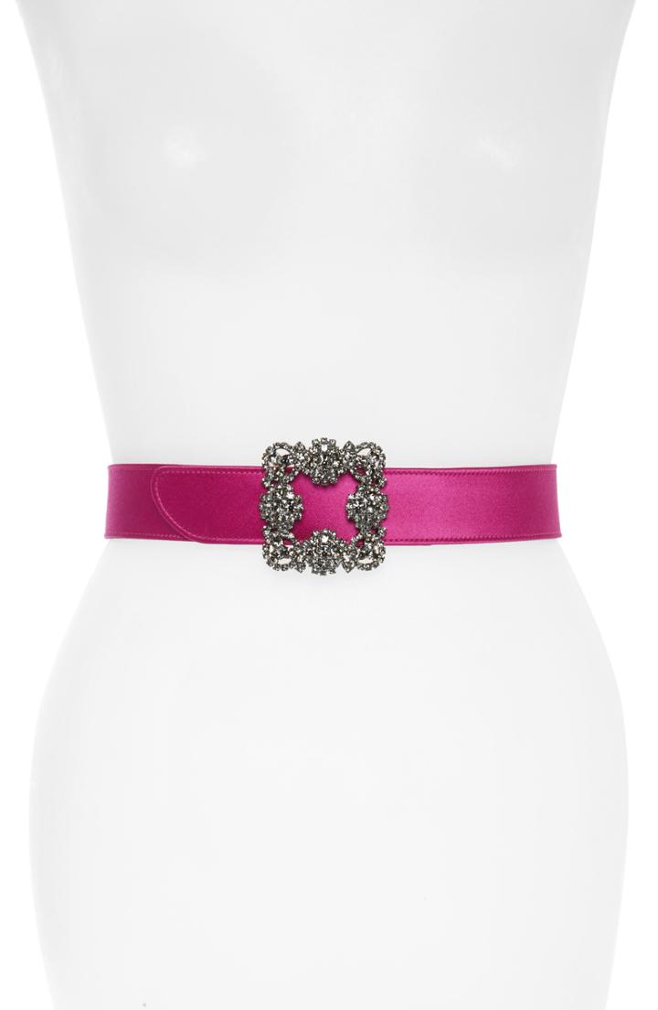 Women's Manolo Blahnik Hangisi Jewel Buckle Satin Belt