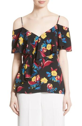 Women's Diane Von Furstenberg Off The Shoulder Floral Silk Blouse - Black