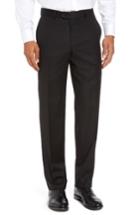 Men's Nordstrom Men's Shop Flat Front Solid Wool Trousers - Black