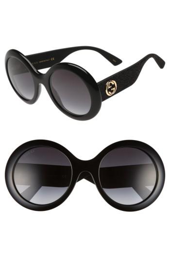 Women's Gucci 53mm Round Sunglasses - Black/ Grey