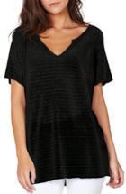 Women's Michael Stars Split Neck Stripe Tee, Size - Black