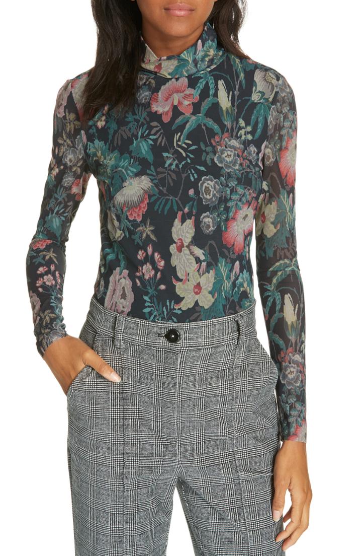 Women's La Vie Rebecca Taylor Faded Garden Mesh Top - Blue