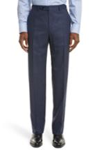 Men's Canali Flat Front Solid Wool Trousers Us/ 50 Eu - Blue