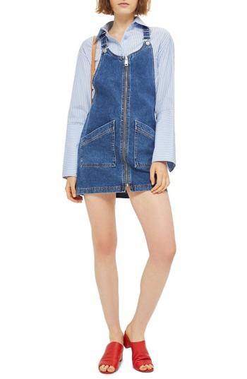 Women's Topshop Denim Pinafore Dress Us (fits Like 16-18) - Blue