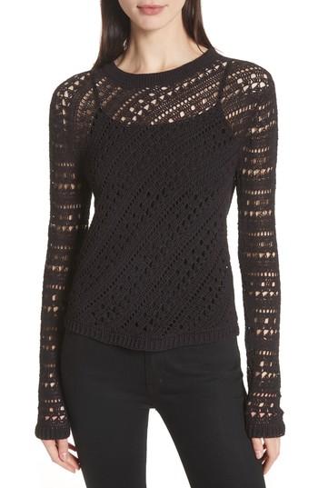 Women's Theory Crewneck Crochet Sweater - Black