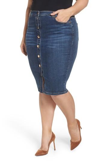 Women's Ashley Graham X Marina Rinaldi Campania Denim Button Skirt
