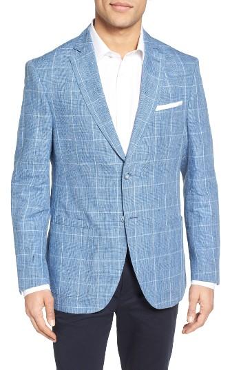 Men's Jkt New York Trim Fit Plaid Linen Sport Coat