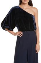 Women's Alice + Olivia Craven One-shoulder Velvet Blouson Top - Blue