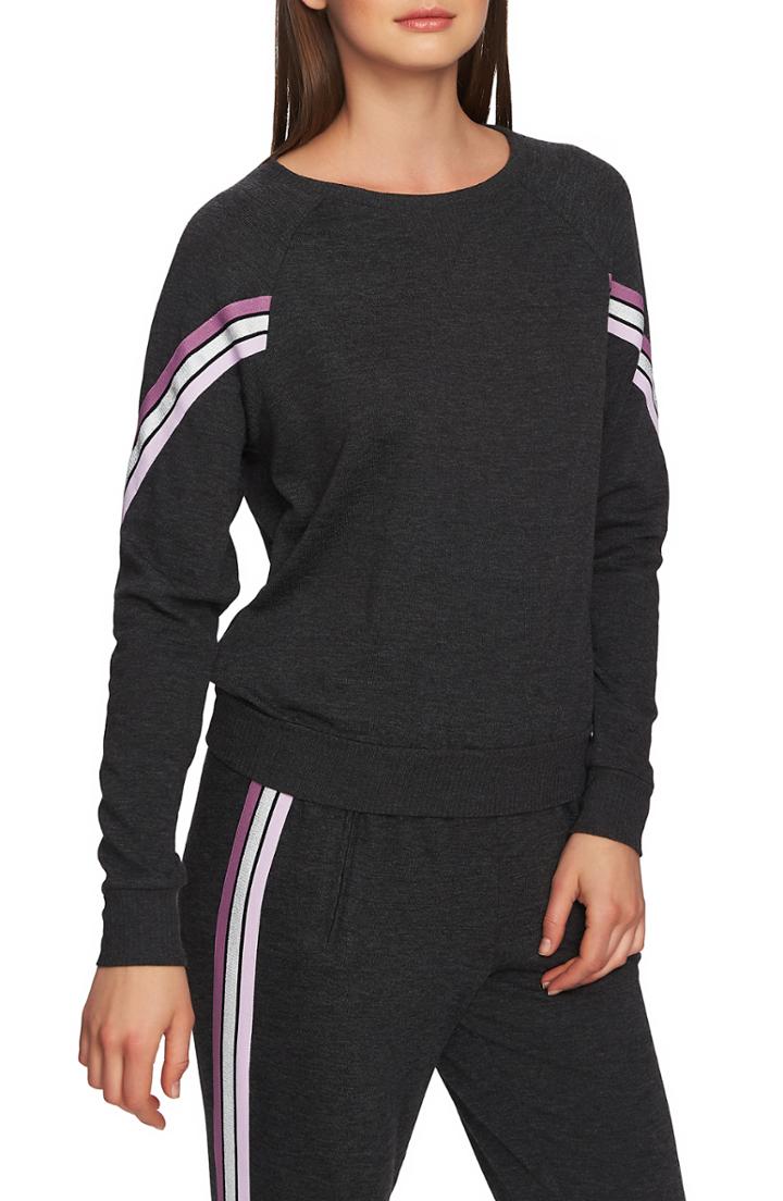 Women's 1.state Ribbon Sleeve Stripe Top, Size - Grey
