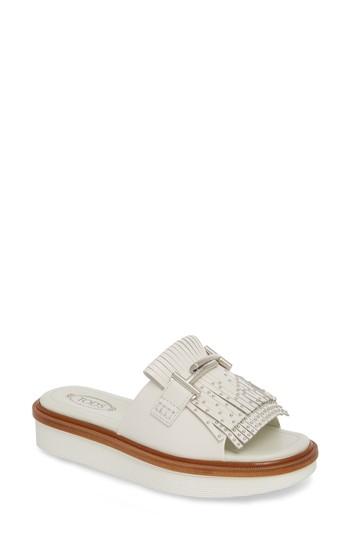 Women's Tod's Studded Fringe Slide Sandal Us / 35eu - White