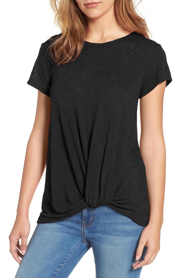 Women's Bobeau Jessica Twist Hem Slub Tee, Size - Black