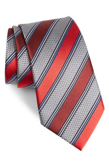 Men's Ermenegildo Zegna Stripe Silk & Cotton Tie, Size - Red