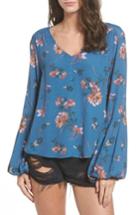 Women's Bp. Print Balloon Sleeve Blouse - Blue/green