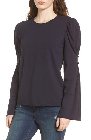 Women's Hinge Button Detail Top, Size - Blue