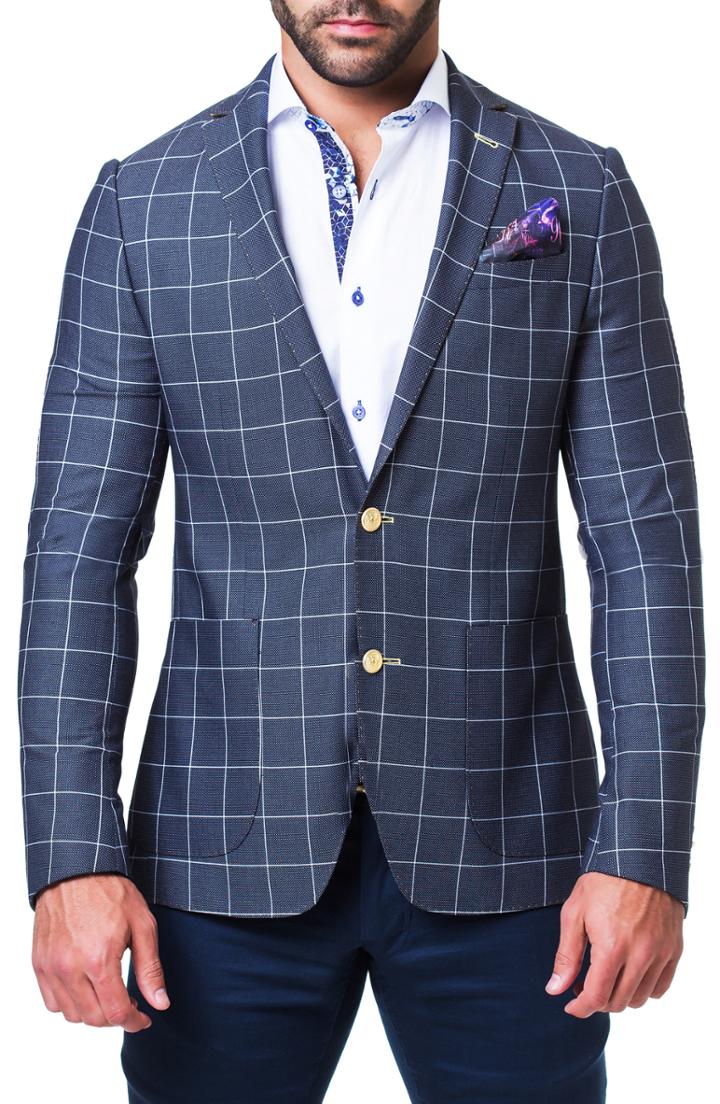 Men's Maceoo Algebra Mind Windowpane Check Blazer - Black