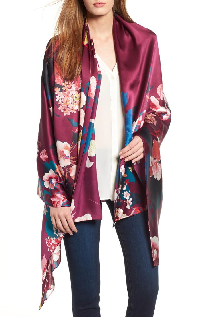 Women's Nordstrom Flower Print Silk Wrap
