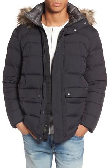 Men's Spyder Garrison Water Repellent 600-fill-power Down Jacket With Faux Fur Trim - Black