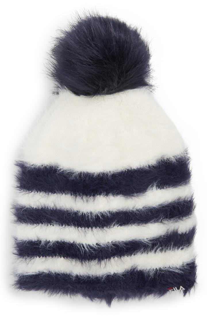 Women's Fila Stripe Faux Fur Trim Knit Beanie - Blue