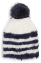 Women's Fila Stripe Faux Fur Trim Knit Beanie - Blue