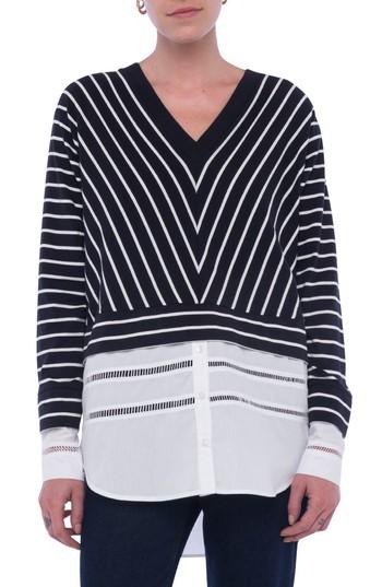 Women's French Connection Tim Tim Stripe Layer Sweater - Blue