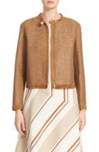 Women's Lafayette 148 New York Makena Suede Trim Raffia Weave Jacket