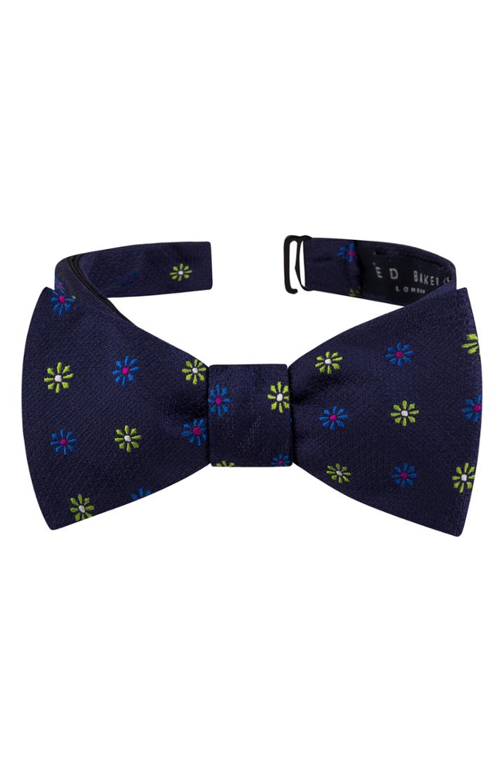 Men's Ted Baker London Flower Silk Bow Tie, Size - Blue
