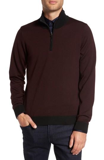 Men's Pal Zileri Wool Quarter Zip Mock Neck Sweater Us / 50 Eur - Burgundy