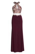 Women's Xscape Embroidered Two-piece Gown - Burgundy