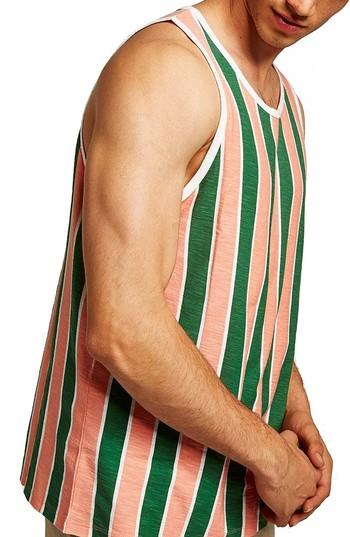 Men's Topman Stripe Oversize Tank - Green