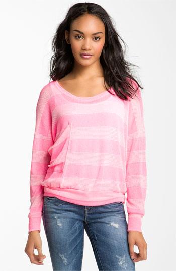 h.i.p. Stripe Sweater (Juniors) Neon Pink Medium