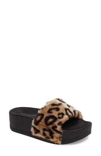 Women's Steve Madden Softey Faux Fur Platform Slide M - Black