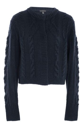 Women's Topshop Cable Knit Cardigan - Blue